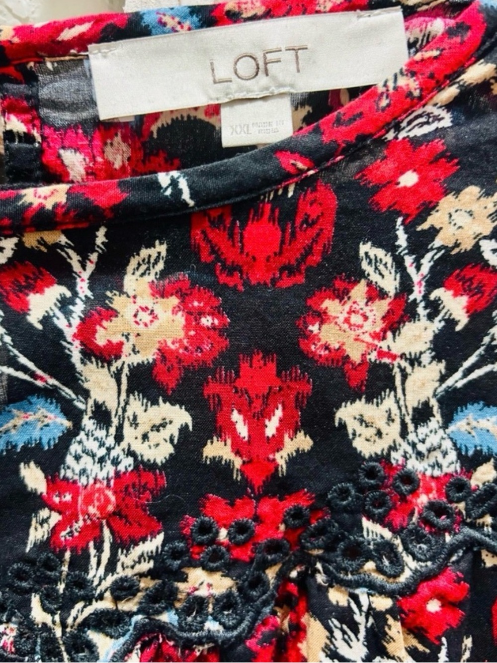 LOFT Black Floral Ruffle Eyelet Long Sleeve Blouse - Picture 5 of 9